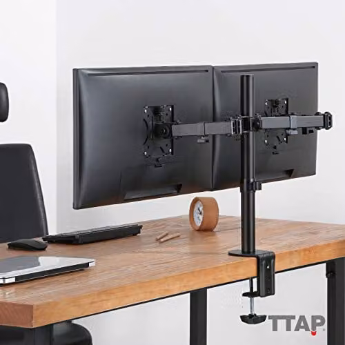 TTAP Double Arm Monitor Mount Desk Stand Bracket for 13-27 inch Screens, Black, VESA 75x75mm to 100x100mm – 2