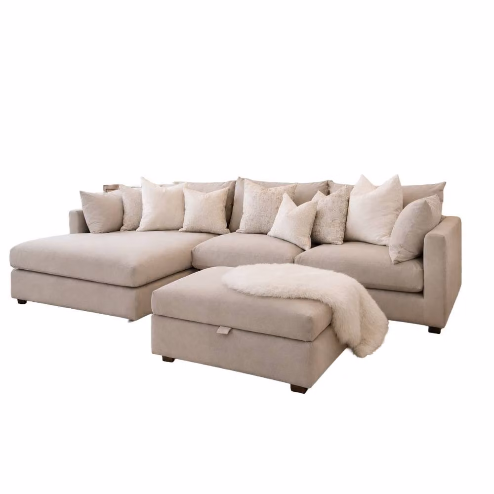 Home & Love Luxury Ana Left Chaise Corner Sofa in Naples Cream Fabric – 2