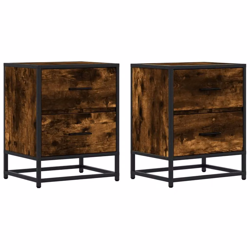Berkfield Home Set of 2 Smoked Oak Bedside Cabinets in Brown, W/D/H: 40 x 31 x 50 cm – 2