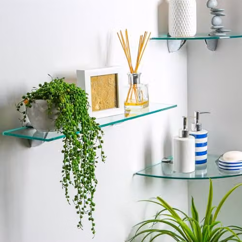 Harbour Housewares Floating Glass Wall Shelf with Silver Brackets, Width: 50 cm – 2
