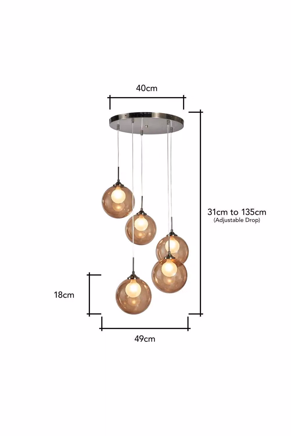 BHS Lighting Petrice Modern Suspended Sphere Pendant Ceiling Light in Black with Transparent Glass – 3