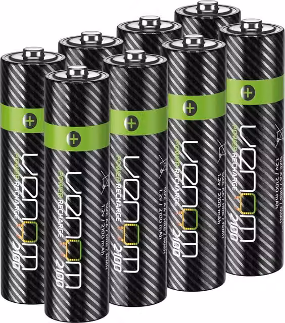 Venom Rechargeable AAA Batteries, 800mAh, 8 Pack, Black