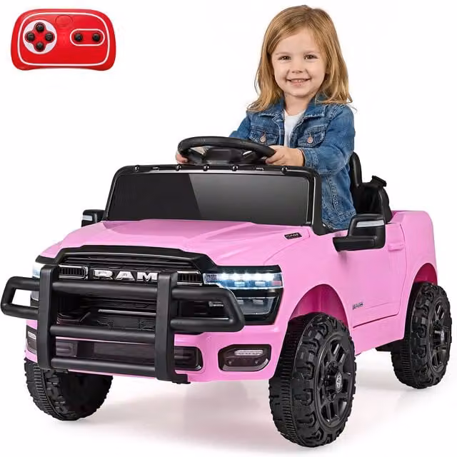 Costway RAM 3500 Battery Powered Kids Ride On Electric Car with Remote Control, Black and Pink