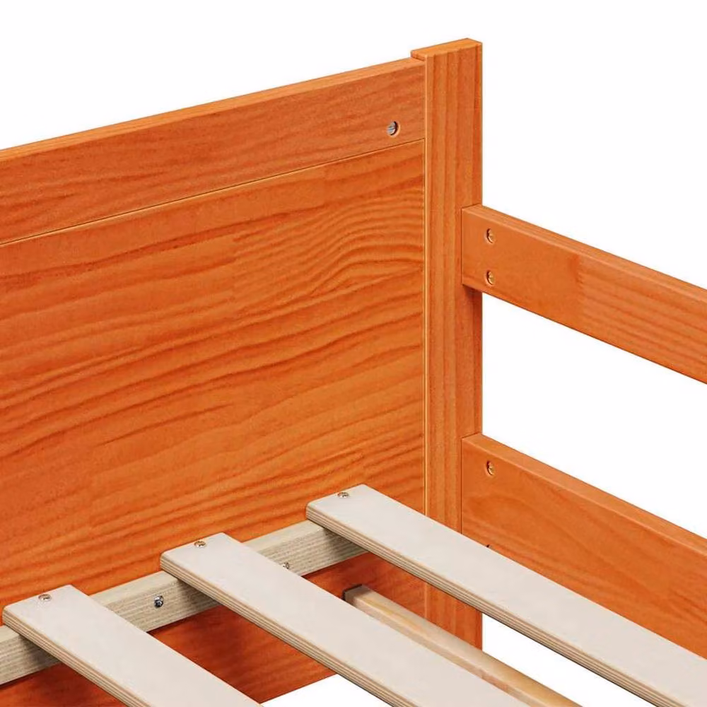 Berkfield Home Modern Pine Bed Frame with Headboard in Wax Brown, W/D/H: 80 x 200 cm – 4