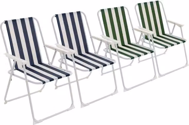 Harbour Housewares Set of 4 Maritime Striped Canvas and Metal Beach Chairs in Multicolour and White