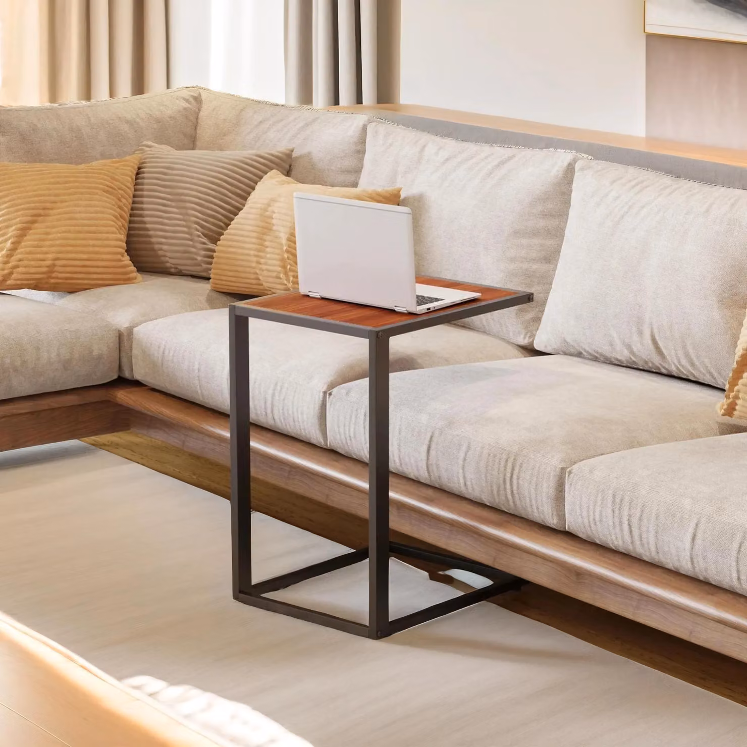 Pirlo Plush C Shaped Side Table in Walnut and Black, W/D/H: 40.6 x 40.6 x 64.2 cm – 4