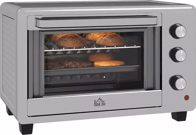 HOMCOM 30L Mini Electric Oven with Accessories, 60-230°C, Silver Tone – 1