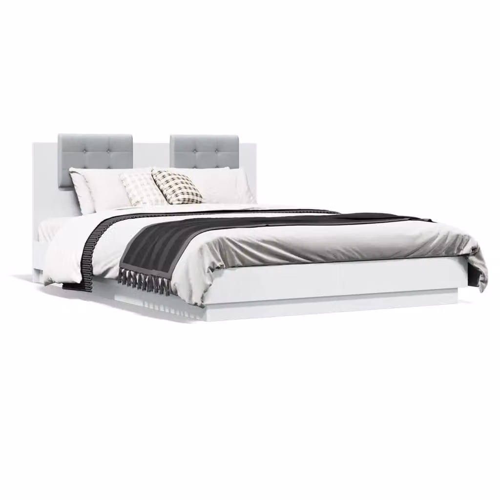Berkfield Home Upholstered Fabric Bed Frame in White, W/D/H: 150 x 200 cm King Size – 2