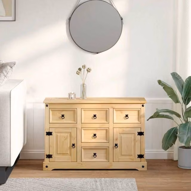 Berkfield Home Corona Sideboard in Light Brown Solid Pine Wood, W/D/H: 112 x 40 x 75 cm