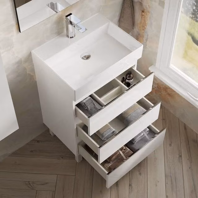 Banyetti Vatilla 600mm Floorstanding Vanity with Veneto 1 Tap Hole Basin, Gloss White, W/D/H: 60 x 45 x 84 cm