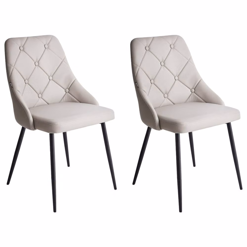 Wyld and Coco Grey Faux Leather Diamond-Tufted Dining Chairs Set of 2 – 2