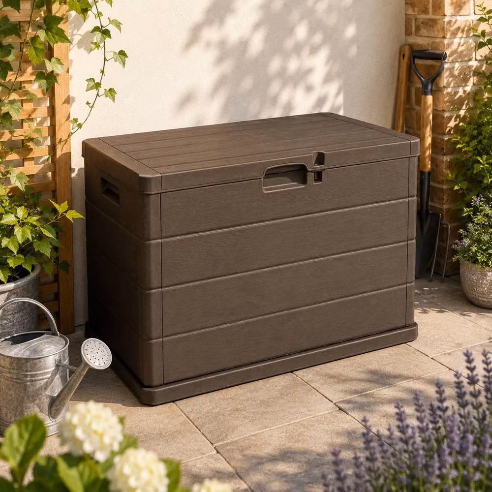 Kelvenix ProGarden Large Lockable Outdoor Garden Storage Box in Anthracite and Brown, W/D/H: 78 x 55 x 52 cm – 2