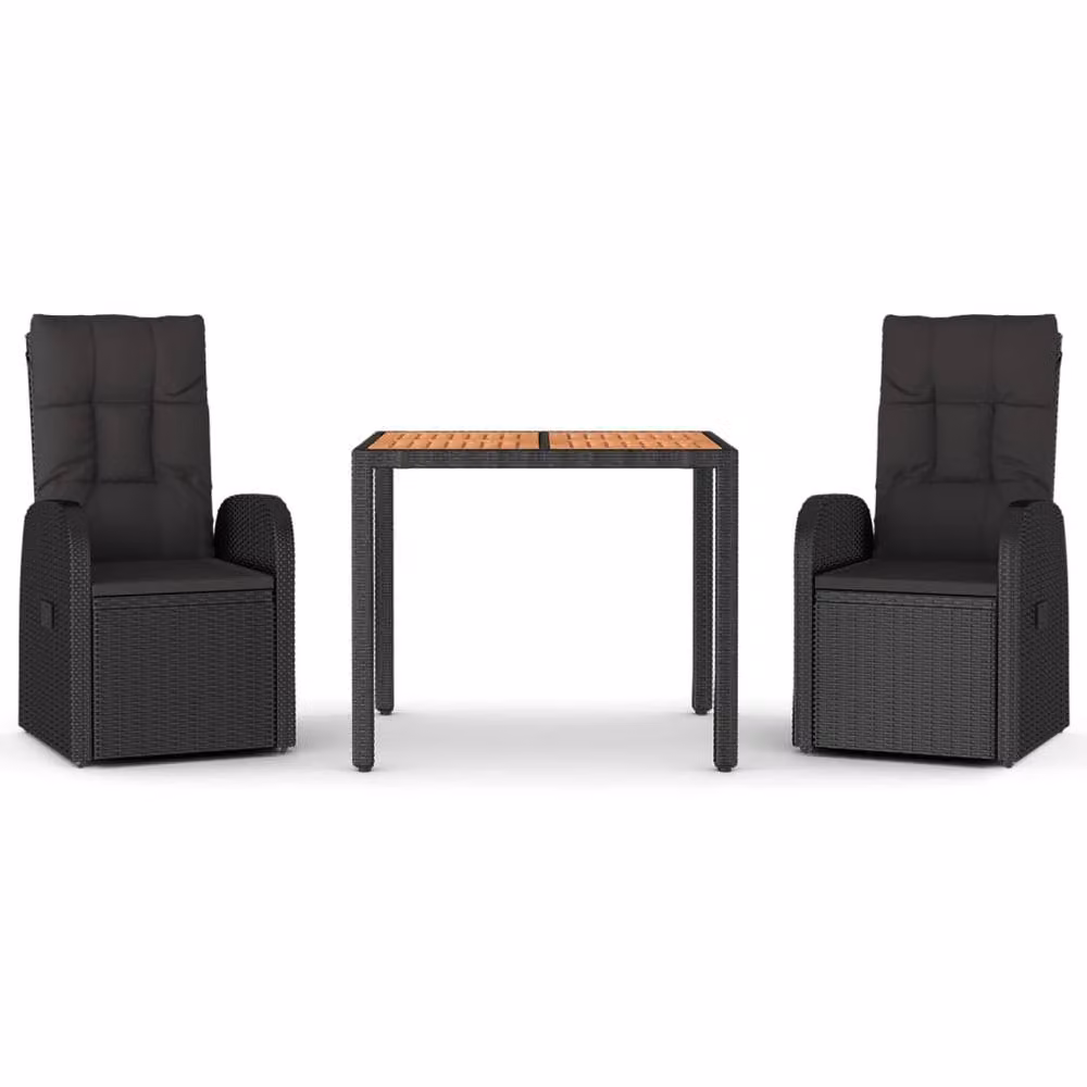 Berkfield Home Beautiful 3 Piece Black Poly Rattan and Acacia Wood Garden Dining Set – 3