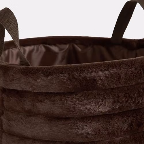 OHS Small Ribbed Faux Fur Storage Basket with Handles, Brown, W/D/H: 26.0 x 26.0 x 30.0 cm – 6