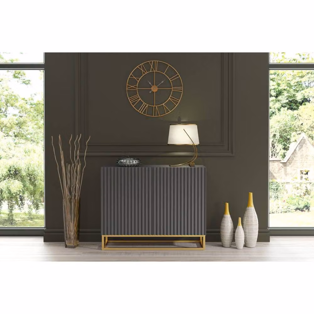 Mex Furniture LTD Ripple Sideboard in Dark Grey with Fluted Doors, W: 100 cm, H: 80 cm, D: 35 cm – 2