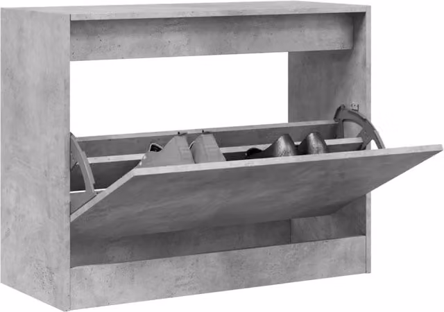 Berkfield Home Grey MDF Shoe Cabinet with Tilting Compartments, W/D/H: 80 x 34 x 63 cm