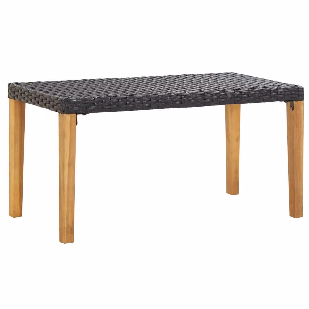 Berkfield Home Modern Garden Bench in Black Poly Rattan and Solid Acacia Wood, Width: 120 cm – 2
