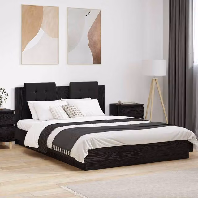Berkfield Home Modern Bed Frame with Headboard and Under-Bed Lighting in Black Oak, W/D/H: 160 x 200 cm – 1
