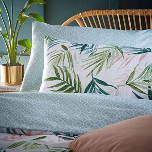 Riva Home Bali Palm Reversible Botanical Duvet Cover Set in Green and Pink, W/D/H: 200 x 200 cm with Pillowcases 50 x 75 cm – 2