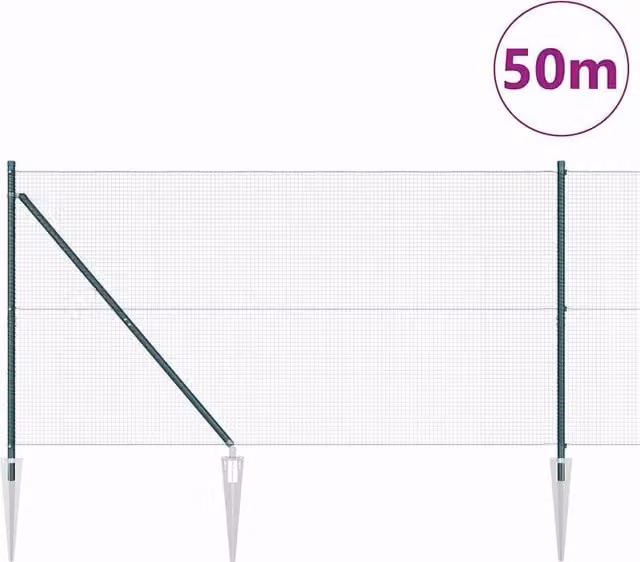 Berkfield Home Green Welded Steel Wire Fence with 13 Spike Posts, 1.4 x 50 m