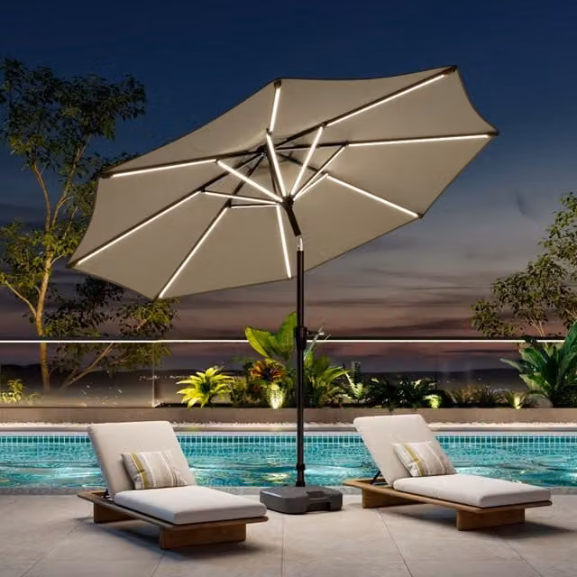 Breeins Outdoor Parasol with LED Strips and Fillable Base in Beige