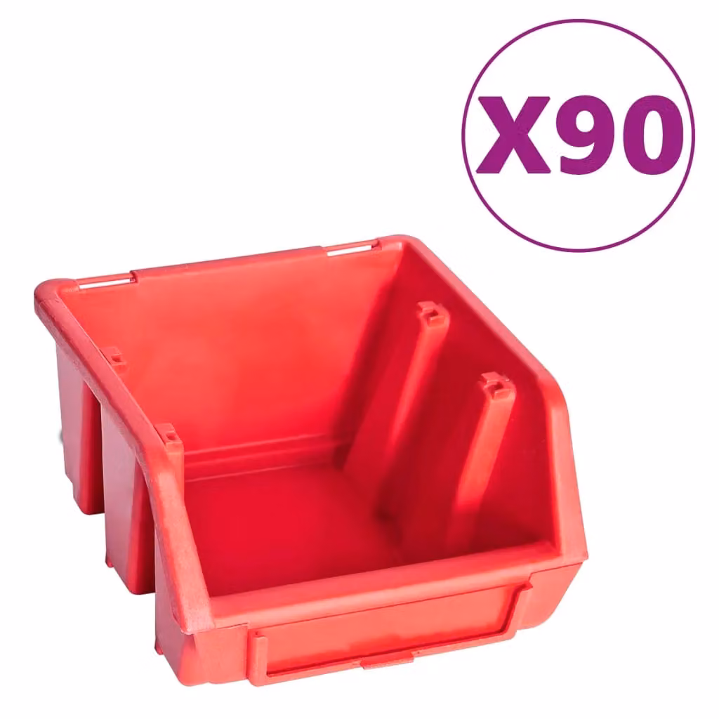 Berkfield Home 96 Piece Storage Bin Kit with Wall Panels in Red and Black – 2