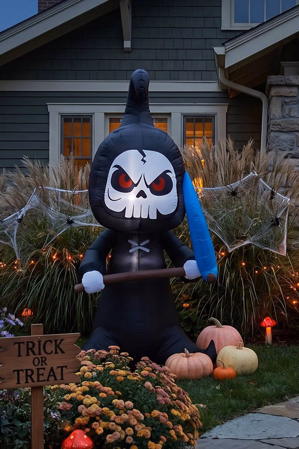 Living and Home 6.6ft Halloween Inflatable Grim Reaper Decoration with Built-in Lights in Black, Blue and White – 2