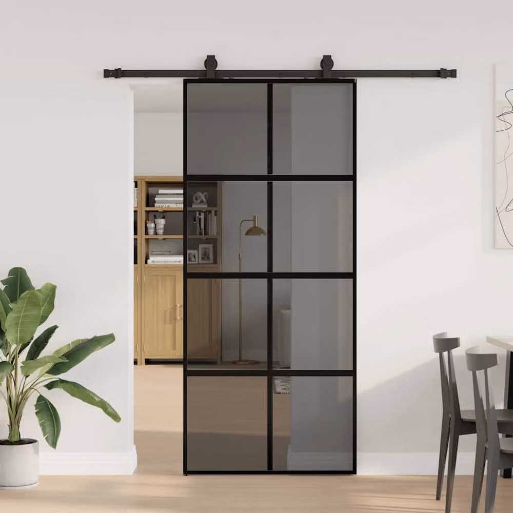 Berkfield Home Modern Sliding Glass Door with Hardware Set, Black, W: 90 cm, H: 205 cm – 2