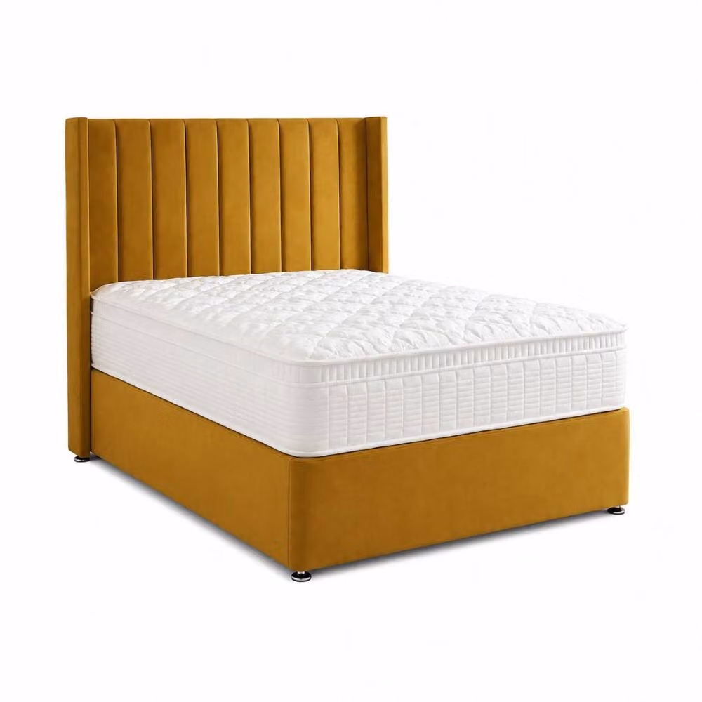 Stratus Interiors Oulton Wingback Divan Bed with Panel Headboard, Yellow, W/D: 90 x 190 cm – 2