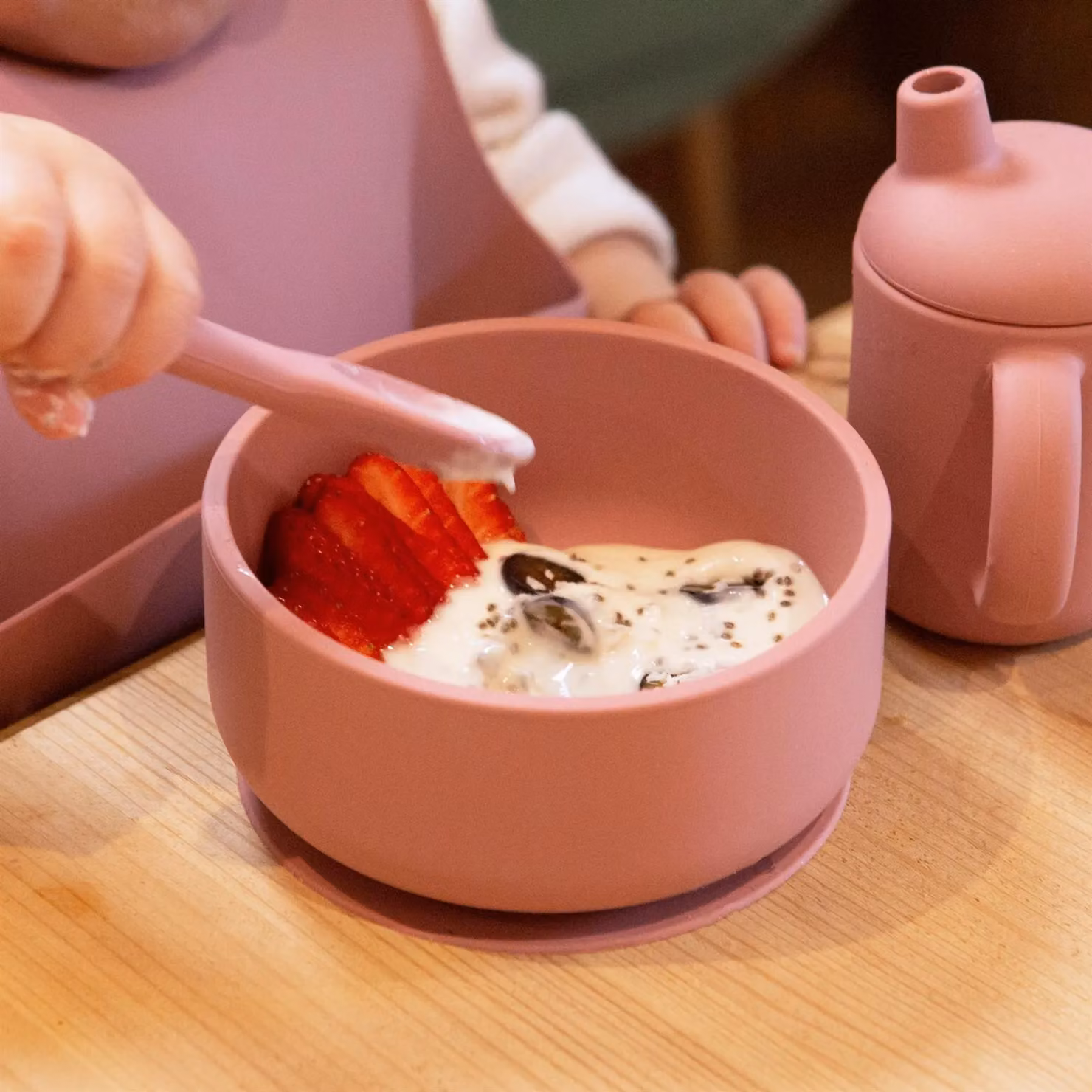 Tiny Dining 3-Piece Pink Silicone Suction Bowl Feeding Set for Toddlers – 3