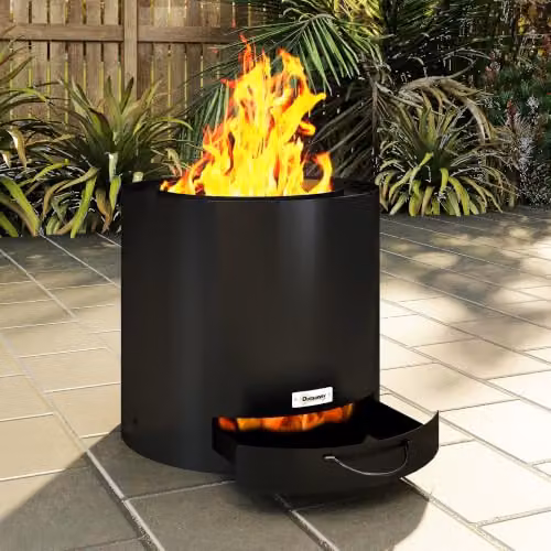 Outsunny Smokeless Round Wood Burning Fire Pit with Ash Tray in Black – 9