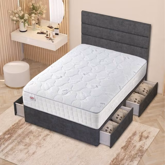 Somnior Beds Ltd Grey Fabric Upholstered Modern Bed Frame with Headboard and 4 Drawers W/D/H: 180 x 200 cm
