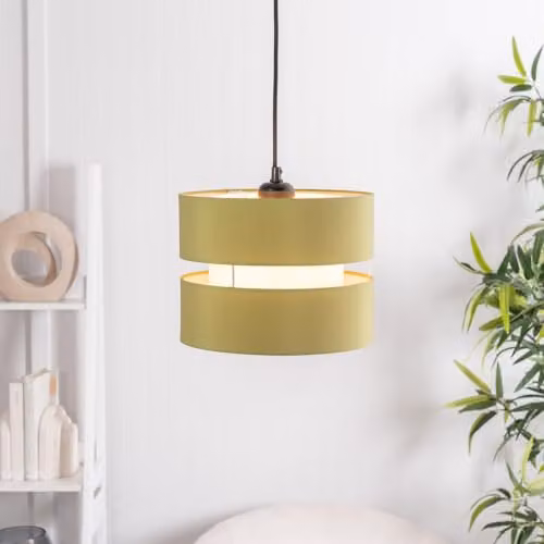 ValueLights Pair of Small 2 Tier Drum Ceiling Light Shades in Green with Warm White LED Bulbs, Width: 26 cm – 2