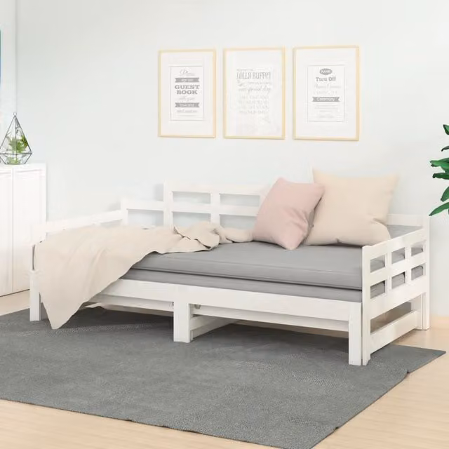 Berkfield Home White Solid Wood Pine Pull-out Day Bed, W/D/H: 160 x 200 x 80 cm