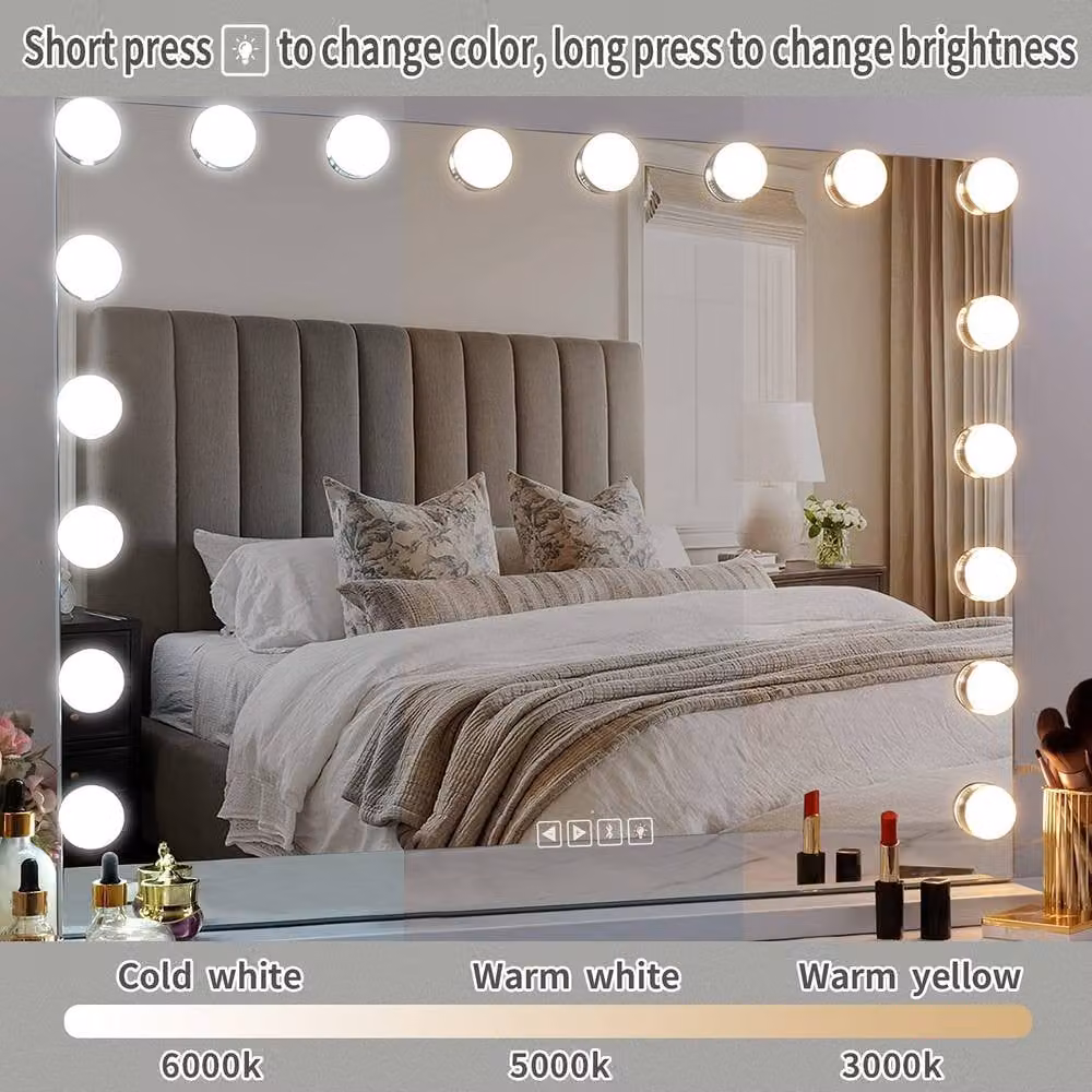 Dprodo Large Vanity Mirror with 18 Dimmable Cool White LED Bulbs in White – 2