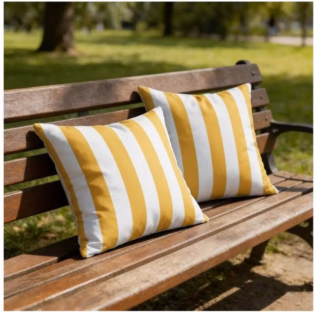 Livinluxury Set of 2 Square Water-repellent Outdoor Cushions in Yellow and White
