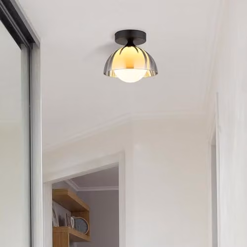 Netlighting Eva Bowl Semi Flush Ceiling Light in Matt Black with Smoke Glass Shade, Height: 17.5 cm – 4