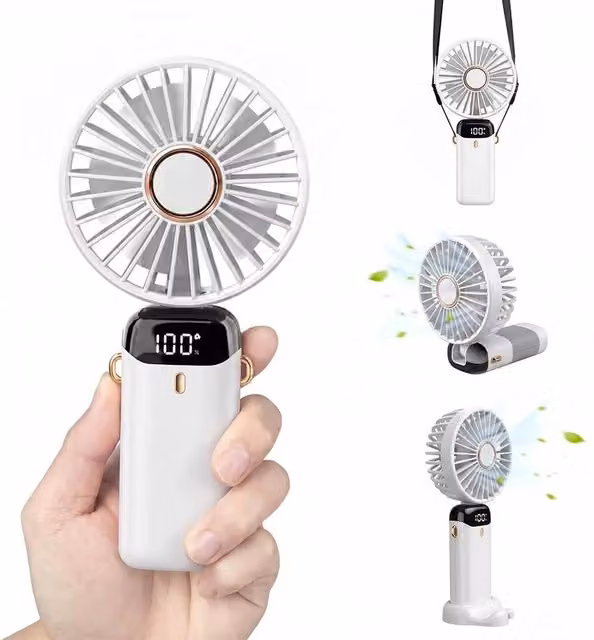 Dragodirect Handheld Mini USB Rechargeable Fan with 5 Speeds and Type C Charging in White – 1