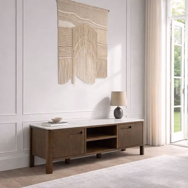 Furniture To Go Southampton TV Unit with 2 Doors and 1 Shelf in Oak and Cream Ceramic