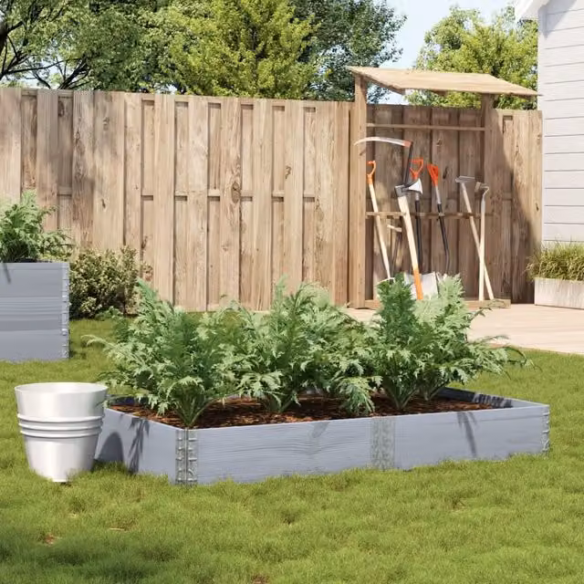 Berkfield Home Garden Grey Wooden Raised Bed Planter with Galvanised Steel