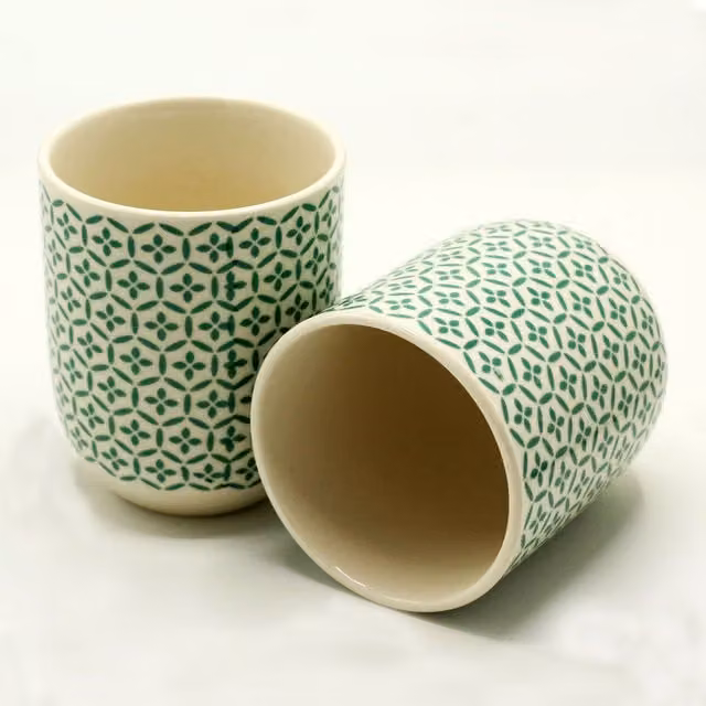 KDMK Geometric Green Ceramic Herbal Tea Cup Set, 6 Pieces