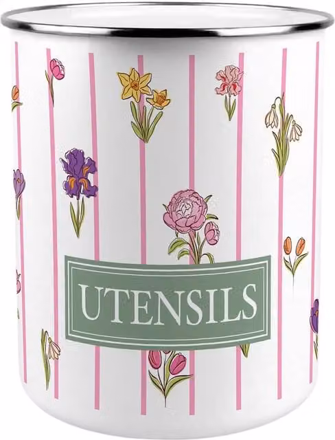 Purely Home Pink Floral Stripes Kitchen Utensil Holder