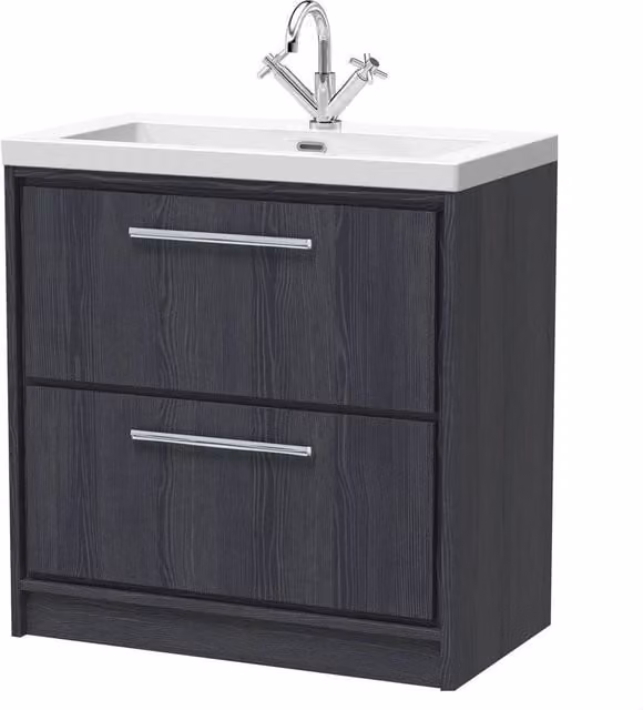 Balterley Longnor 2 Floor Standing Modern Cabinet in Graphite Grey Woodgrain, Width: 80 cm