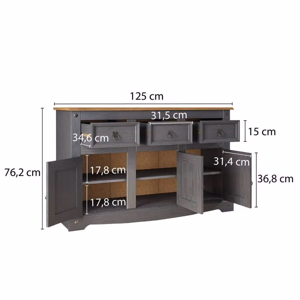 Hinsinc Grey Rustic Pine Sideboard with 3 Doors and 3 Drawers – 2