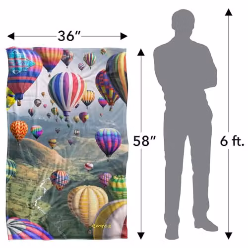 JQ Licensing Royce Mcclure Hot Air Balloon Sky Roads Super Soft Silky Touch Fleece Throw Blanket, Multicolour, W/D/H: 91 x 147 cm – 2