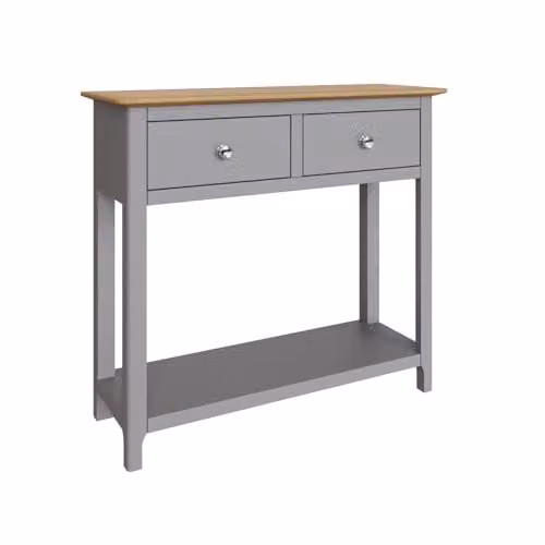 FWStyle 2 Drawer Console Table with Oak Top and Grey Lacquered Finish, H76 x W85 x D30 cm – 1