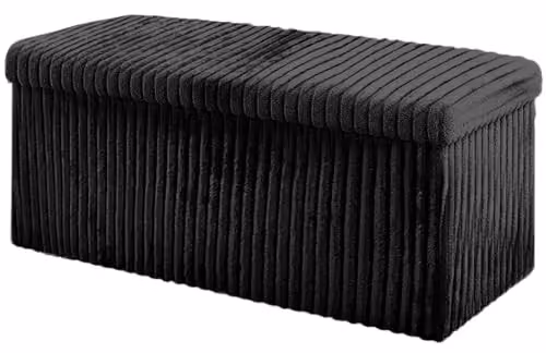 Home Republic Corduroy Ottoman Storage Box in Black, Foldable Rectangular Footstool and Toy Chest, W/D/H: 76 x 38 x 38 cm – 1