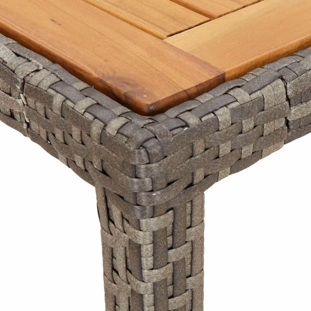Berkfield Home Grey Poly Rattan and Acacia Wood Garden Table W/D/H: 190 x 90 x 75 cm – 3