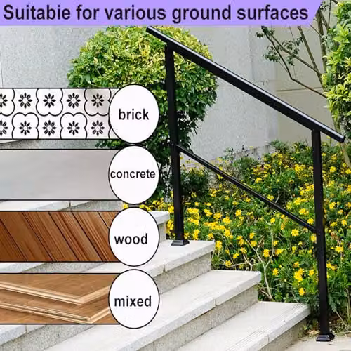 Gr8 Garden Adjustable Black Steel Outdoor Mobility Handrail for 1-4 Steps – 6