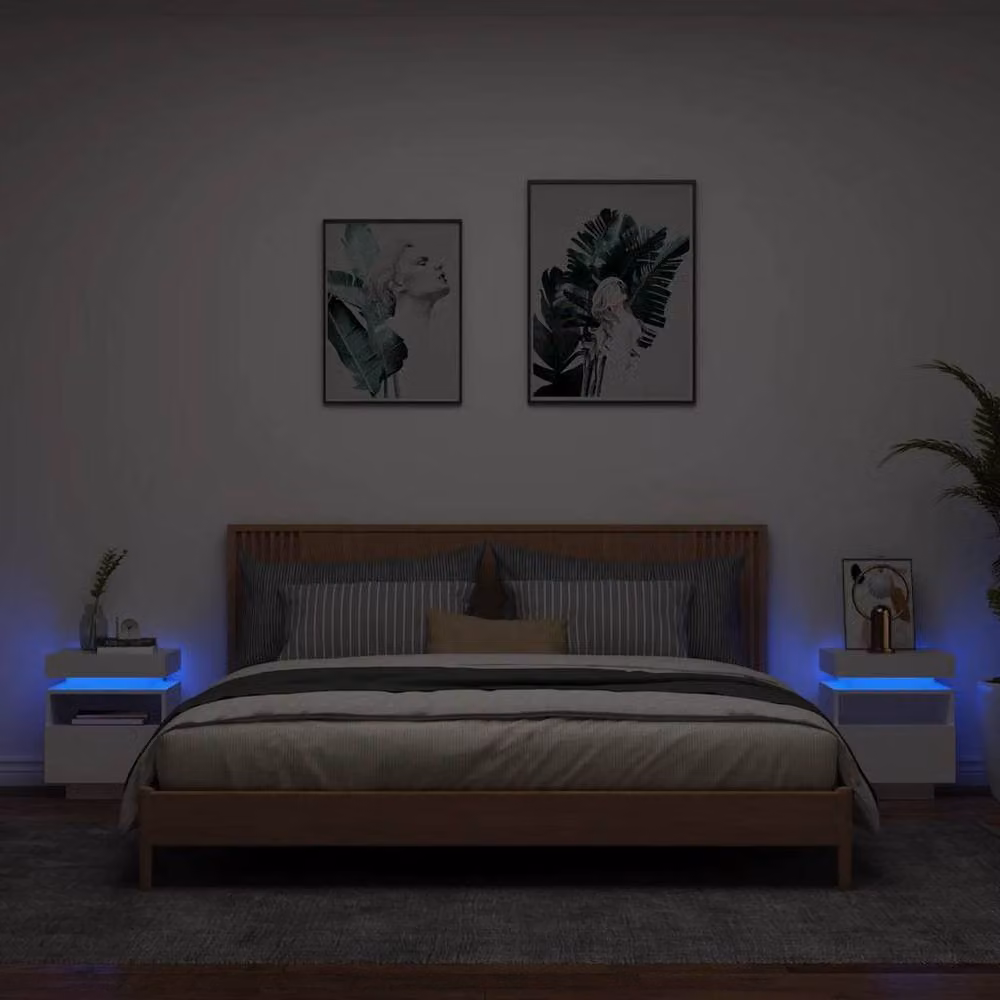 Berkfield Home Set of 2 White Bedside Cabinets with Integrated LED Lighting W/D/H: 40 x 39 x 48.5 cm – 1
